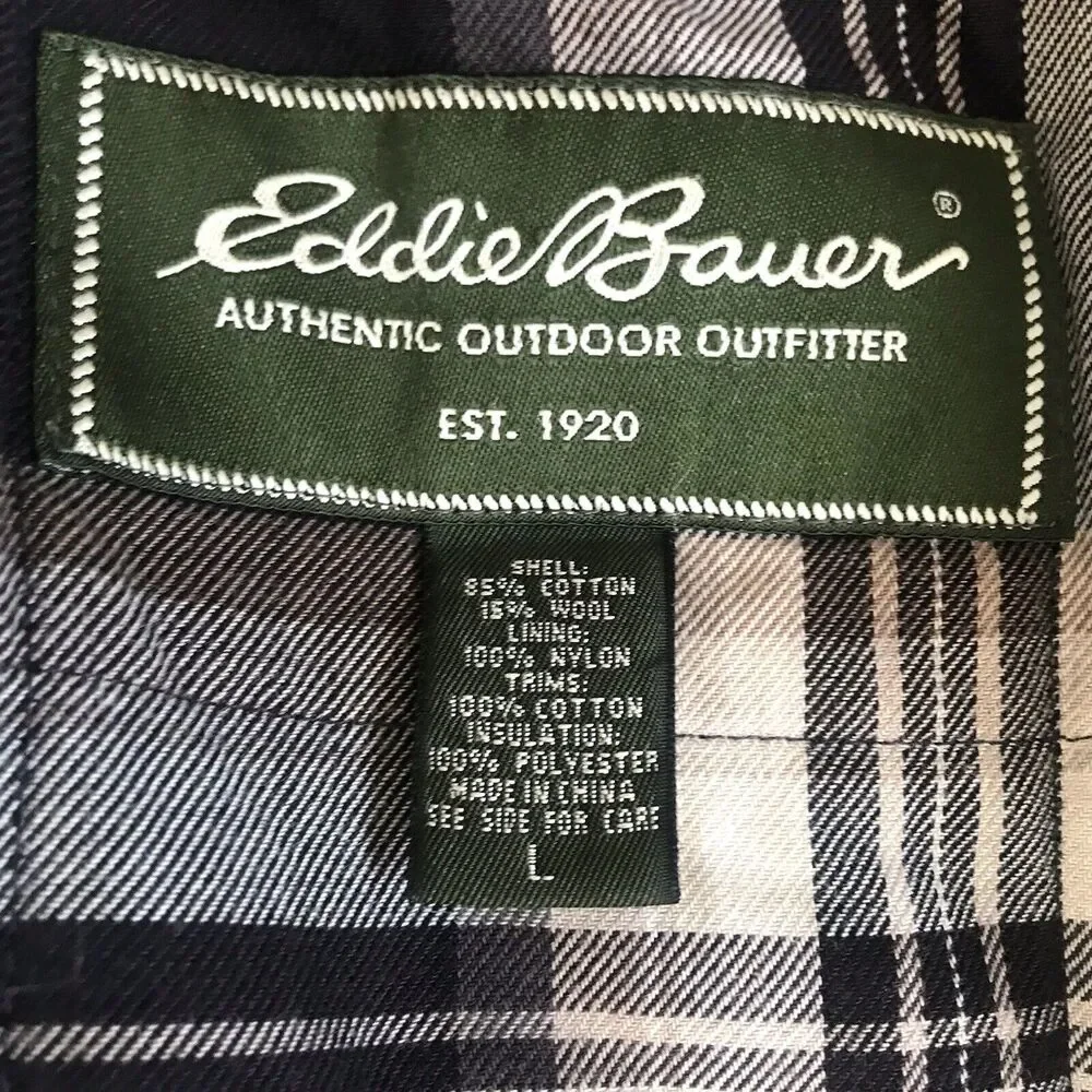 Eddie Bauer Jacket Mens L Chore Barn Field Coat Plaid Lined Corduroy Collar Cuff